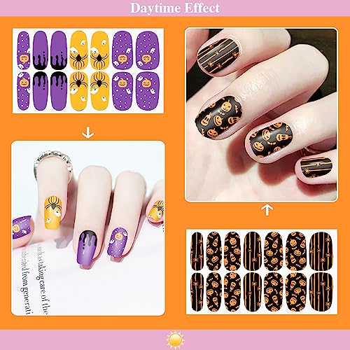 Halloween Luminous Nail Wraps - 12 Sheets with Glitter Skeleton Ghost Pumpkins - Stylish Style