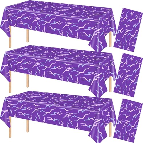 Purple Demon Lightning Theme Disposable Tablecloths - 3 Pack, 54x108 Inches, Party Decor