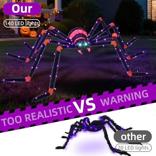 Giant Halloween Spider Decoration 6.8ft Lighted Outdoor Yard Decor with 115 LEDs - Black
