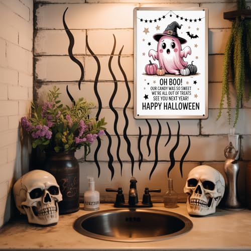 Halloween Trick or Treat Metal Sign 8x12 Inch - Spooky Wall Decor for Home & Party