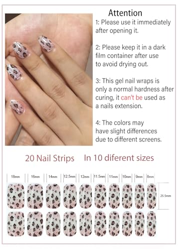 Semi Cured Gel Nail Strips - Leopard Cat Eye 20pcs UV Nail Wraps for DIY Manicure