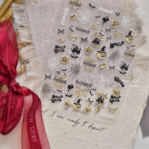 Self-Adhesive 5D Embossed Nail Stickers - Gold Halloween, Long-Lasting Nail Art Decals
