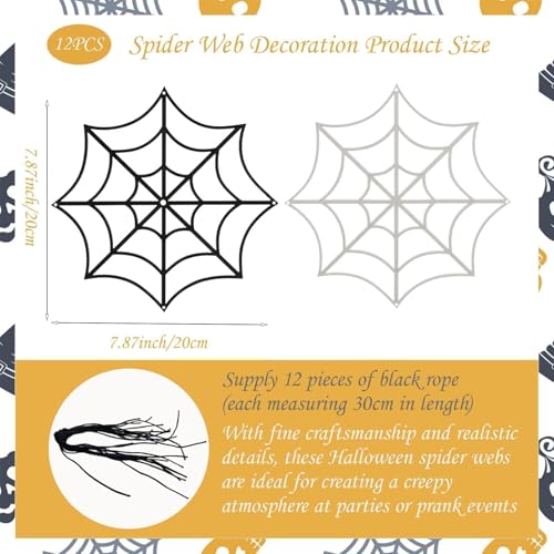 Halloween Hanging Spider Web Decorations - Fake Cobweb Ornaments for Indoor Outdoor Use - Pack of 12