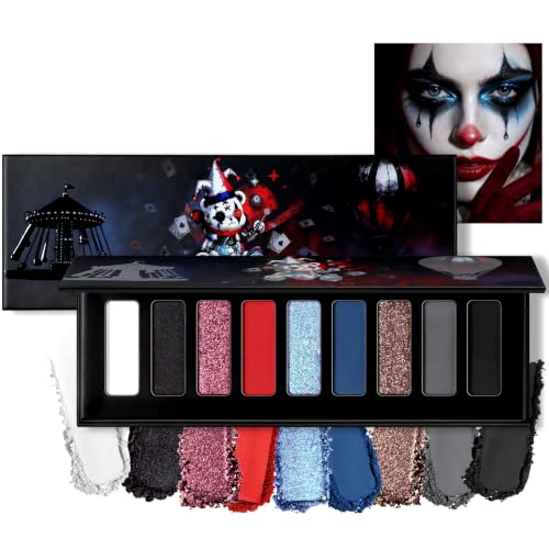 Halloween Clown Eyeshadow Palette - 9 Color Matte & Glitter Makeup Set