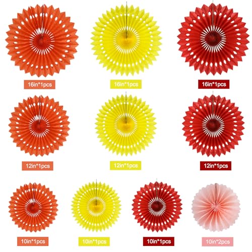 Honeycomb Paper Fan Set - Fall Orange Hanging Party Decorations - 11 pcs
