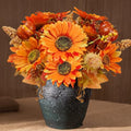 Artificial Fall Sunflower Bouquet with Pumpkin and Pinecones - 2 Pack, Outdoor & Indoor Decor