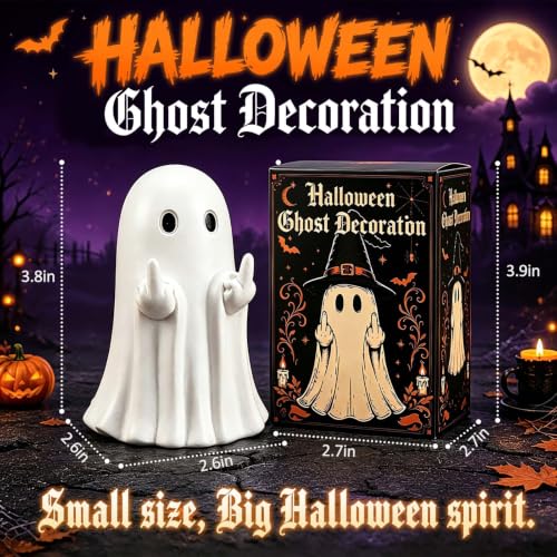 Lihome White Middle Finger Ghost Figurine Halloween Indoor Decor - Funny Home Accent