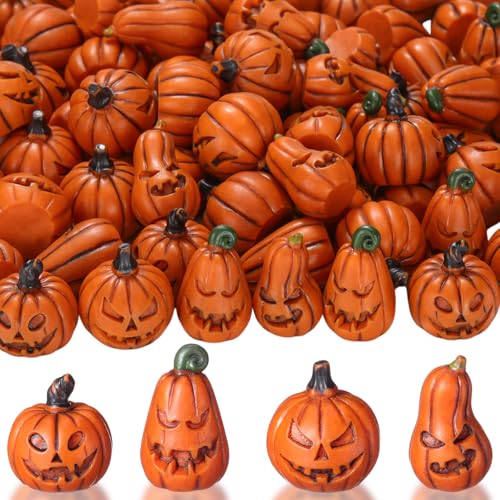 80 Pcs Halloween Miniature Pumpkin Figurines - Fake Mini Pumpkins for Decor & Crafts - Variation of 80