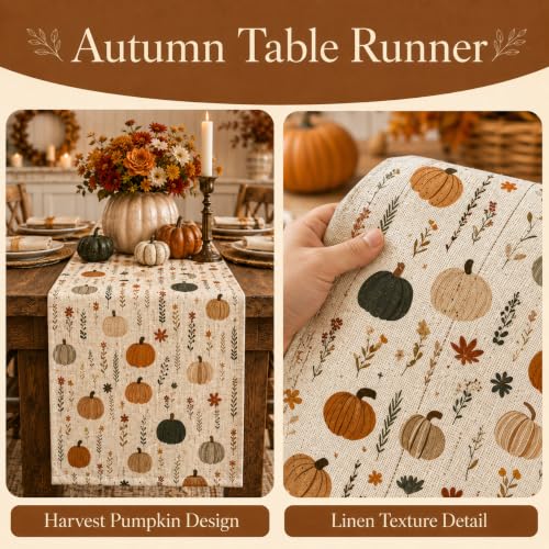 Fall Watercolor Pumpkin Table Runner 13x72 Inch - Yellow Variation