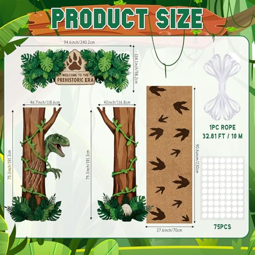 Dinosaur Party Decorations Set with Door Cover, Foil Curtains & Rug - Dinosaur Variation