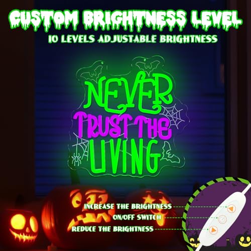 Never Trust The Living Neon Sign Halloween Wall Decor Dimmable Tombstone LED Sign Gothic Haunted House