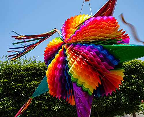 Large 32-Inch Colorful Rainbow Mexican Piñata - Party Decoration, Alternated / 32