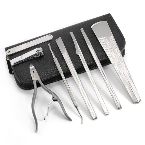 Nail Clipper,Heavy Duty Ingrown Podiatrist Toenail Tool Kit,Stainless Steel Long Handle Cosmetic Pedicure Set for Ingrown and Thick Nails for Callus 8Piece