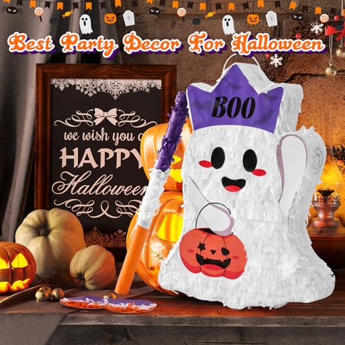 VINTS Halloween Ghost Piñata with Blindfold & Stick - White