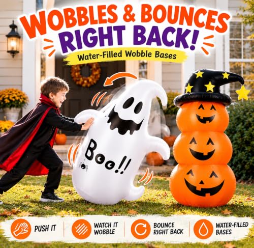 Inflatable Halloween Decorations Set - Ghost & Pumpkin Yard Decor, Waterproof, 4.3ft