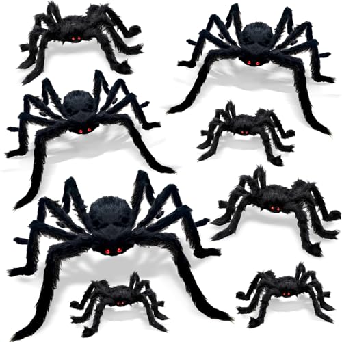 8Pcs Halloween Spider Decorations Set - Realistic Hairy Indoor & Outdoor Spiders