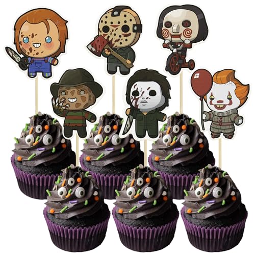 Dark Colors Halloween Cupcake Toppers 36Pcs - Spooky Party Cake Decorations