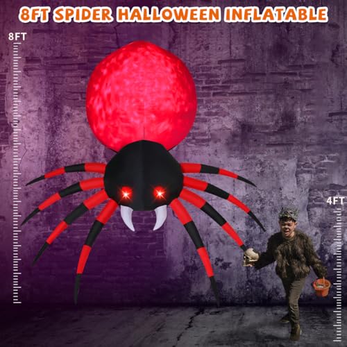 8 Ft Halloween Inflatable Spider with LED Lights Outdoor Yard Decor