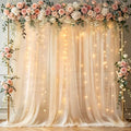 Ivory Tulle Backdrop Curtain with String Lights 10ft x 10ft Wedding & Party Decor — Chesjin