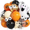 Halloween Balloon Set - Black, Orange, Sand, Gold with Ghost & Bat Prints - 36 Pack