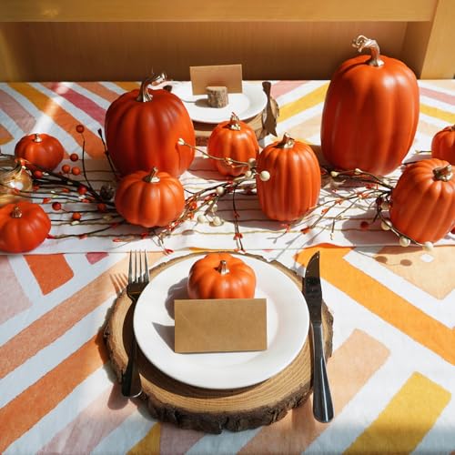 Assorted Dark Orange Artificial Pumpkins Set for Fall Decor - 10 Pcs