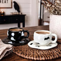 Halloween Ceramic Mug Set with Saucer - Ghost & Bat Pattern, Black & White, 12oz - Variation of THIS listing