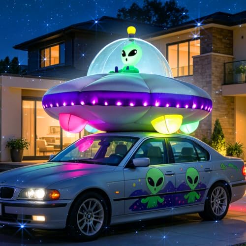 Inflatable UFO Car Decorations Kit for Halloween Trunk or Treat - Waterproof, Bright LED Lights