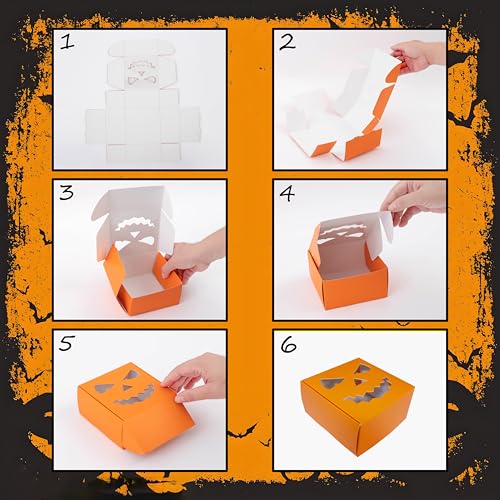 Halloween Treat Boxes Set - 24 Pack Pumpkin Ghost Skull Spider Window Bakery Boxes for Party Favors