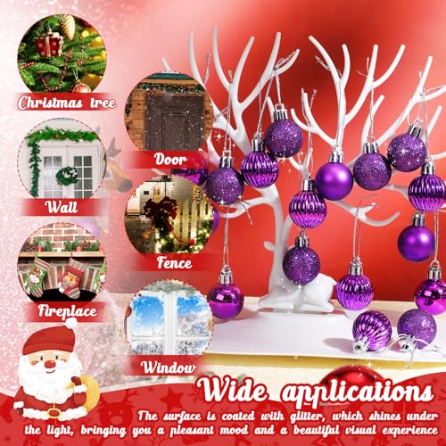 48 Pcs Purple Christmas Mini Ball Ornaments - Glitter Holiday Tree Decorations, 1.2 Inch