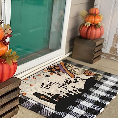 Halloween Cat Welcome Doormat - Spooky Trick or Treat Door Mat 30x17 Inch Variation of Halloween Cat Doormat