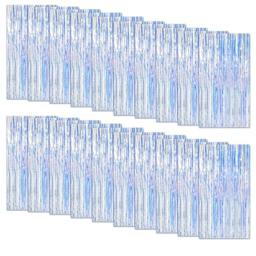 Iridescent Foil Fringe Curtain Set - 20 Pack Metallic Tinsel Backdrop for Party Decoration
