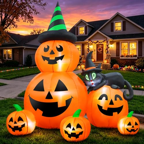 6FT Halloween Inflatable Pumpkins with Black Cat and Bright LED Lights - Outdoor Yard Decor - Variation: 6FT Pumpkins