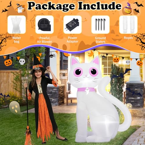 Inflatable Halloween White Cat Decoration - 3.5FT Yard & Indoor Decor with LED Lights - Variation: White Cat