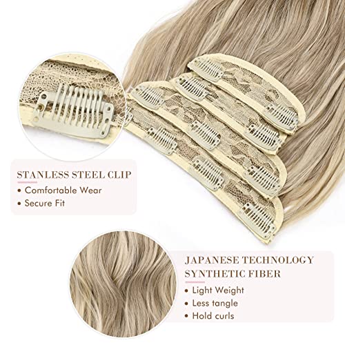 Clip-In Hair Extensions - Natural Soft Synthetic, 4PCS, Dark Ash Blonde