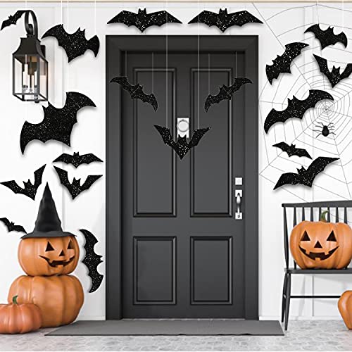 Halloween Hanging Bat Decorations Set - Glittery 3D Wall Decals, 36pcs
