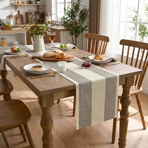 Farmhouse Rustic Table Runner - 13x60 Inch Brown Macrame Fabric for Dining & Holiday Decor