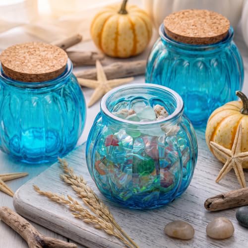 Blue Coastal Fall Pumpkin Decor Glass Jars - Set of 12 - Vesici