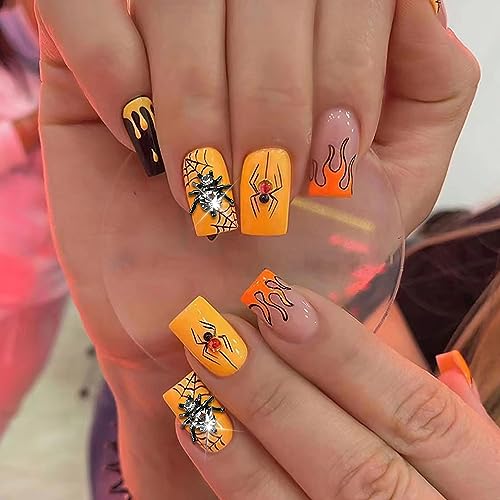 Halloween Spider Nail Charms Set - 50pcs 3D Gold & Silver Spider Rhinestones - Variation 01