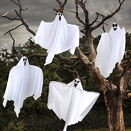 Halloween Hanging Ghost Decorations Set - Outdoor Yard Lawn Halloween Decor for Garden and Patio