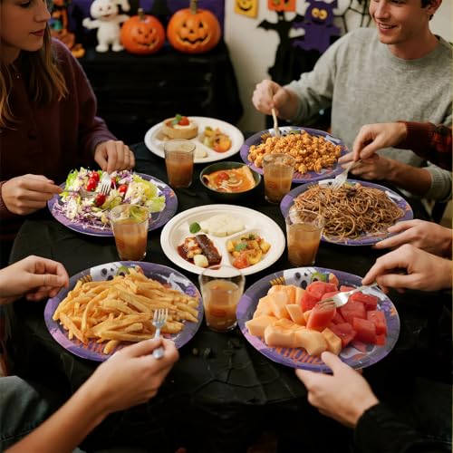 Halloween Paper Plates and Napkins Set - 50 Pieces, Festive Pumpkin & Ghost Design