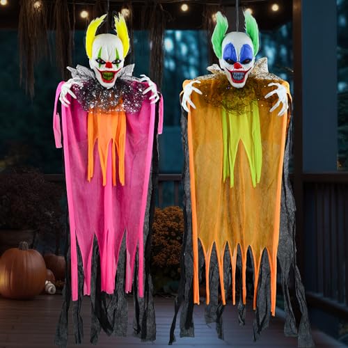 Halloween Clown Decorations Set - Creepy Ghosts with Light-Up Eyes, Outdoor Haunted House Props