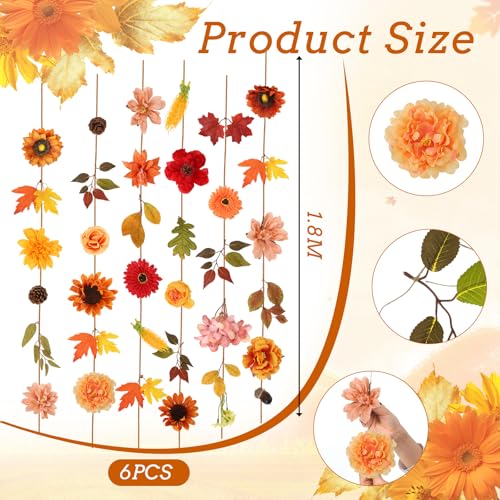 Artificial Flower Garland Set - Fall Wreaths & Garden Wall Decor, 6 Pieces, 35.4 Feet