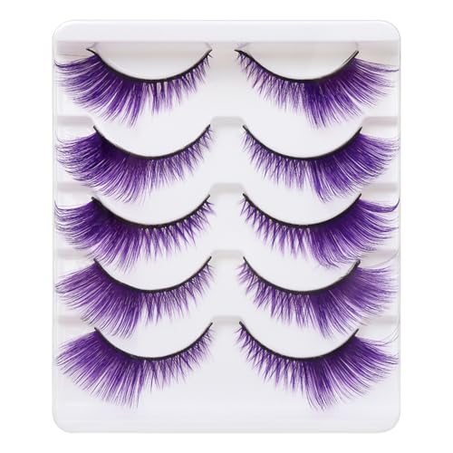 Colorful Cat Eye False Lashes 5 Pairs - Purple Variation for Party & Halloween
