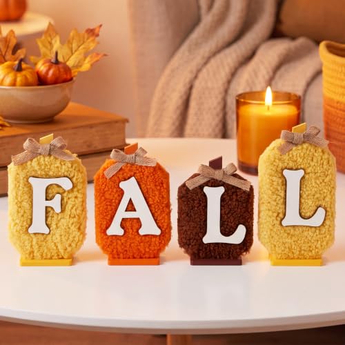Fall Wooden Sign Set with Teddy Fleece & Jute Bows - Seasonal Home Decor