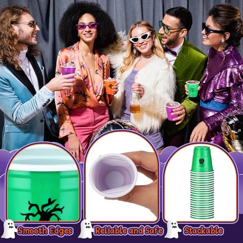 Halloween 2 oz Disposable Plastic Shot Glasses - Pack of 100, Spooky Colors & Designs