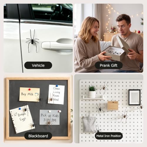 Black & Brown 3D Spider Fridge Magnets Set with Storage Box - Halloween Prank Decor