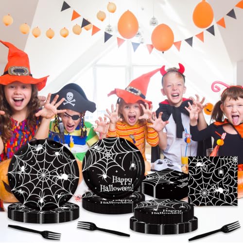 Halloween Party Disposable Plates, Napkins & Forks Set - 200 Pieces