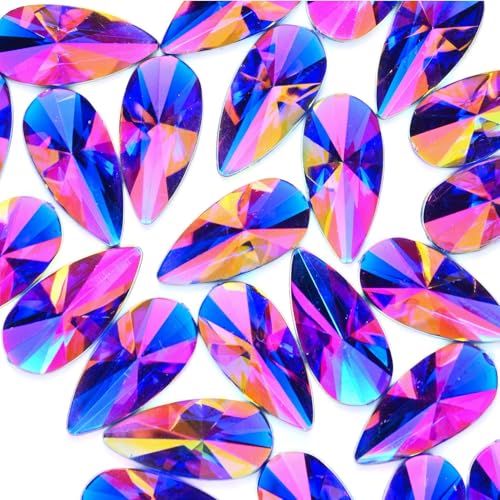 Large AB Colorful Rhinestones Water Drop Flatback Gems - Dark Blue AB, 100PCS