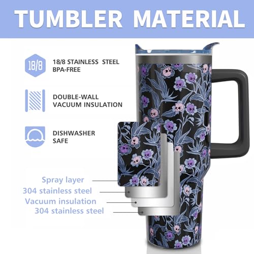 Halloween Gothic Skull 40oz Tumbler Cup with Handle & Straw - Variation of Skull Tumbler-01