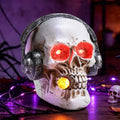 Halloween Skull Headphone Statue with LED Lighted Eyes - 4.7" Resin Decor